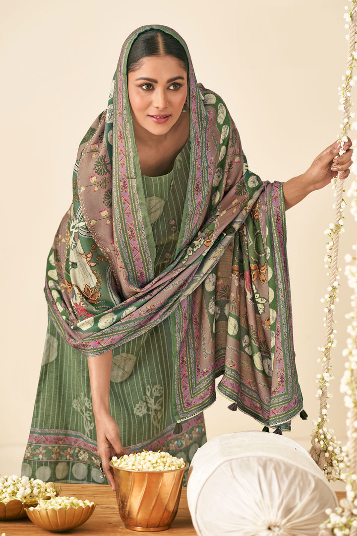 Pure Pashmina Slub Hand Batik Print Salwar Suit