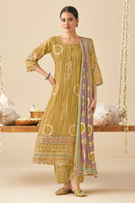 Load image into Gallery viewer, Mustard Pure Pashmina Slub Hand Batik Print Dress
