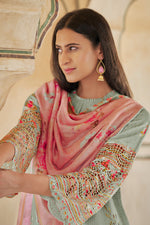 Load image into Gallery viewer, Grey Pure Moga Silk Digital Print Long Straight Cut Salwar Suit