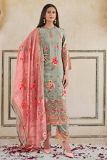 Load image into Gallery viewer, Grey Pure Moga Silk Digital Print Long Straight Cut Salwar Suit
