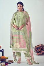 Load image into Gallery viewer, Sea Green Pure Jari Linen Digital Print Straight Cut Salwar Suit
