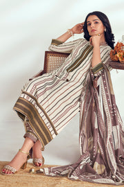 Beige Pure Cotton Block Print Long Straight Cut Suit