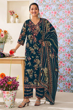 Load image into Gallery viewer, Navy Blue Pure Premium Organza Jacquard Digital Print Salwar Suit