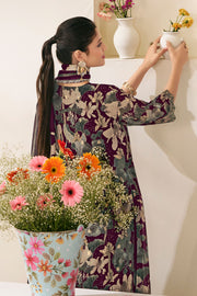 Purple Pure Premium Organza Jacquard Digital Print Suit