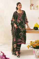 Load image into Gallery viewer, Pure Premium Organza Jacquard Digital Print Salwar Kameez In Dark Green Color