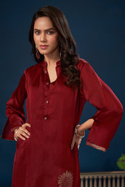 Pure Modal Satin Jacquard Patch Work Readymade Top With Bottom