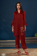 Load image into Gallery viewer, Pure Modal Satin Jacquard Patch Work Readymade Top With Bottom
