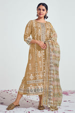 Load image into Gallery viewer, Beige Pure Moga Silk Embroidery And Batik Print Long Straight Cut Dress
