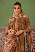 Load image into Gallery viewer, Brown Pure Premium Muslin Silk Fancy Digital Print Designer Dress