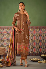 Load image into Gallery viewer, Brown Pure Premium Muslin Silk Fancy Digital Print Designer Dress