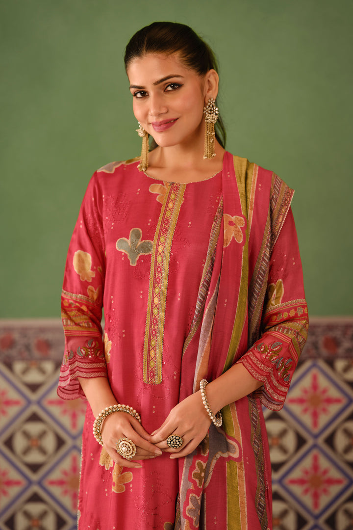 Pure Premium Muslin Silk Fancy Digital Print Salwar Kameez With Red Color