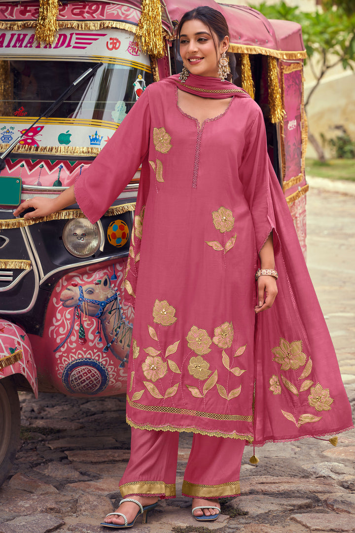 Pure Bemberg Muslin Silk Patchwork Embroidered Salwar Suit