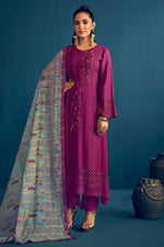 Load image into Gallery viewer, Purple Color Pure Muga Silk Borer Embroidered Unstitched Salwar Suit Set