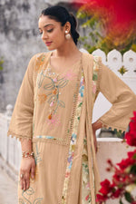 Load image into Gallery viewer, Chanderi Fabric Beige Color Hand Dori Work Salwar Suit