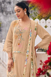 Chanderi Fabric Beige Color Hand Dori Work Salwar Suit