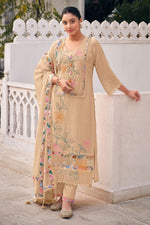Load image into Gallery viewer, Chanderi Fabric Beige Color Hand Dori Work Salwar Suit