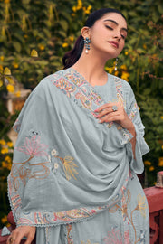 Hand Dori Work On Cyan Color Gorgeous Salwar Suit In Chanderi Fabric