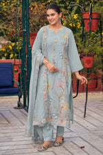 Load image into Gallery viewer, Hand Dori Work On Cyan Color Gorgeous Salwar Suit In Chanderi Fabric