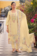 Load image into Gallery viewer, Chanderi Fabric Yellow Color Salwar Suit With Hand Dori Work