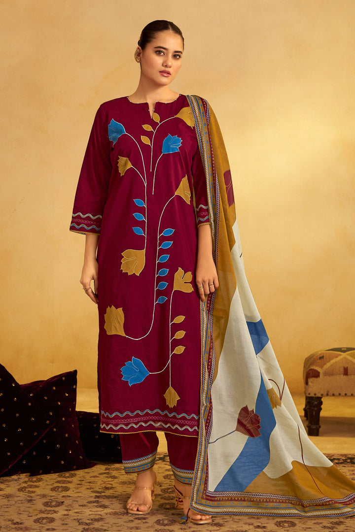 Pure Cotton Applique Embroidered Casual Salwar Suit