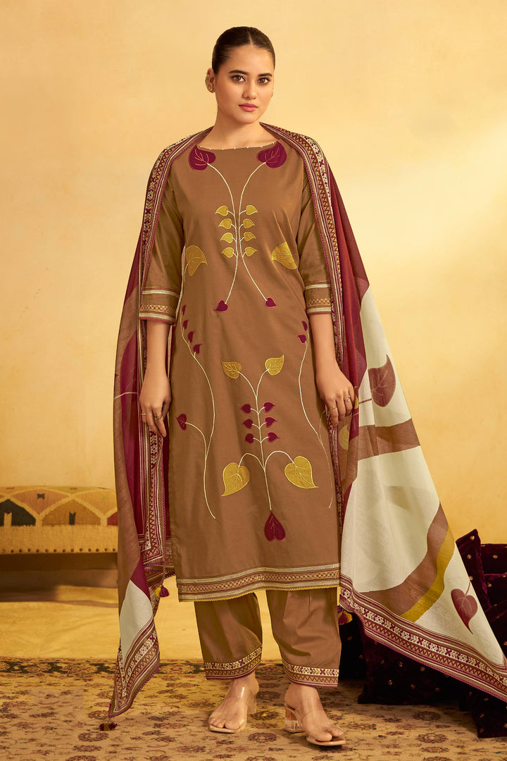 Stylish Pure Cotton Applique Embroidered Ethnic Salwar Kameez For Women