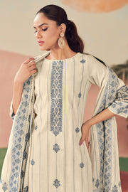 Beige Color Pure Cotton Jacquard Embroidery Work Salwar Kameez