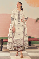 Load image into Gallery viewer, Beige Pure Cotton Jacquard Embroidery Work Salwar Suit
