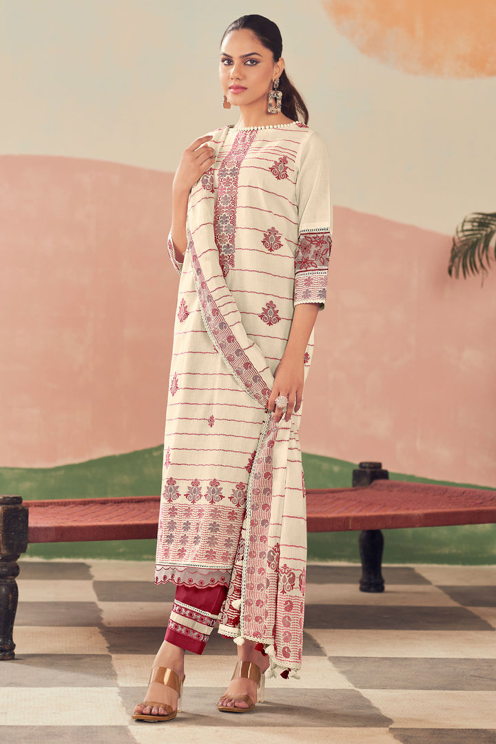 Pure Cotton Jacquard Embroidery Work Suit