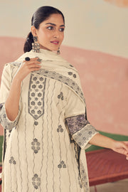 Pure Cotton Jacquard Embroidery Work Beige Salwar Kameez
