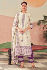 Load image into Gallery viewer, Pure Cotton Jacquard Embroidery Work Salwar Suit In Beige Color
