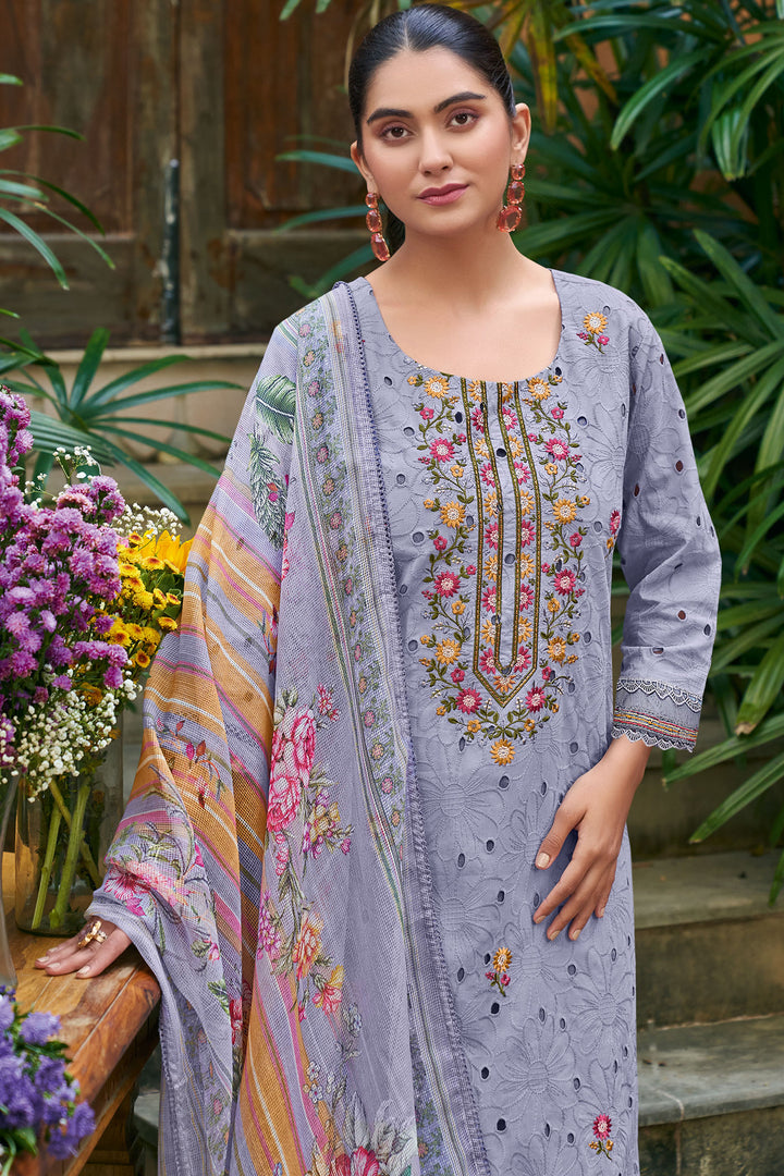 Elegant Premium Cotton Borer Embroidery Straight Cut Salwar Suit