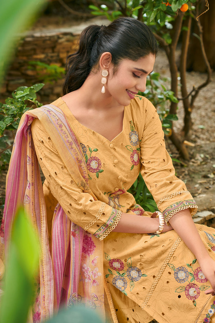 Luxury Premium Cotton Borer Embroidered Ethnic Straight Cut Salwar Kameez