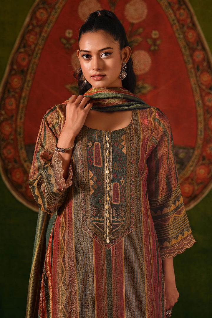 Pure Kanjivaram Jacquard Digital Print Embroidered Salwar Suit