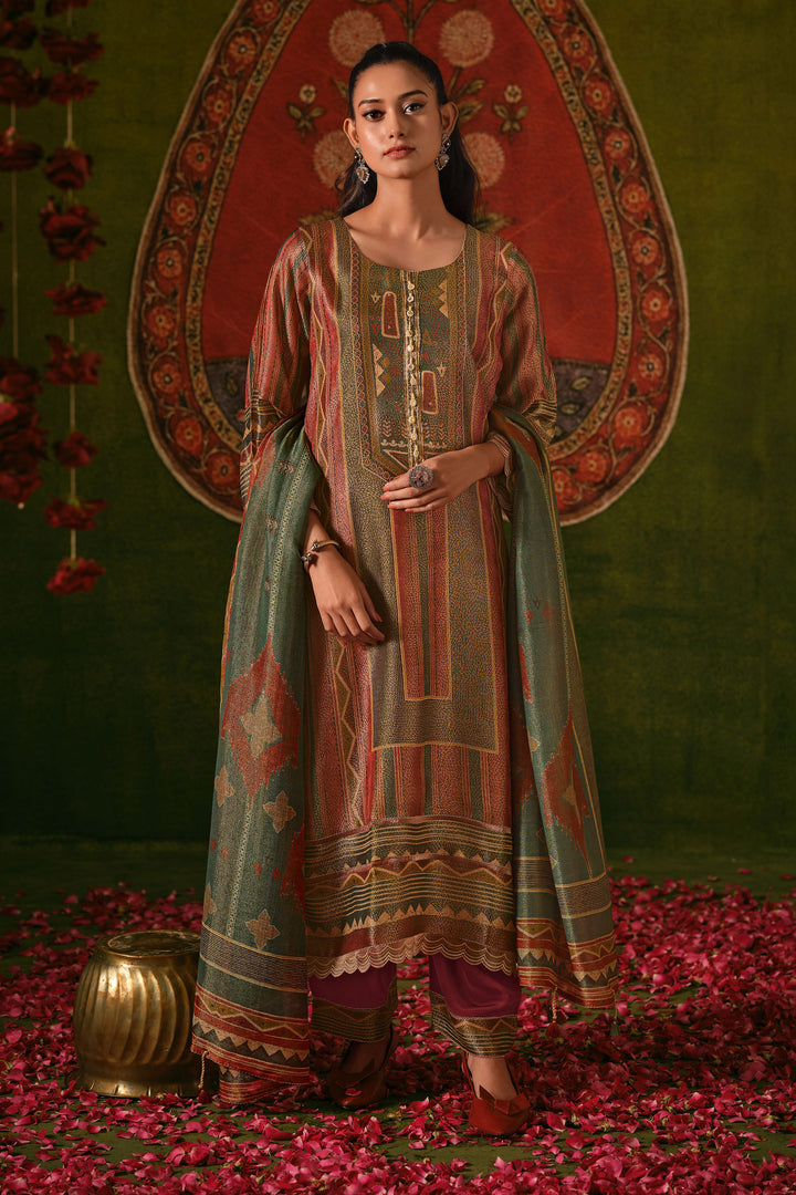 Pure Kanjivaram Jacquard Digital Print Embroidered Salwar Suit