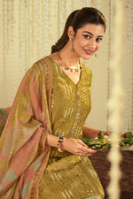 Load image into Gallery viewer, Brown Pure Muslin Lucknowi Embroidery Straight Cut Salwar Kameez Set
