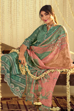 Load image into Gallery viewer, Teal Green Pure Muslin Lucknowi Embroidery Straight Cut Suit for Festive Wear
