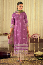 Load image into Gallery viewer, Lavender Pure Muslin Lucknowi Embroidery Straight Cut Dress for Festive Wear
