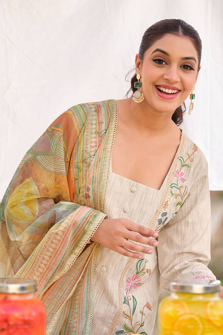 Classic South Cotton Suit With Fancy Embroidery