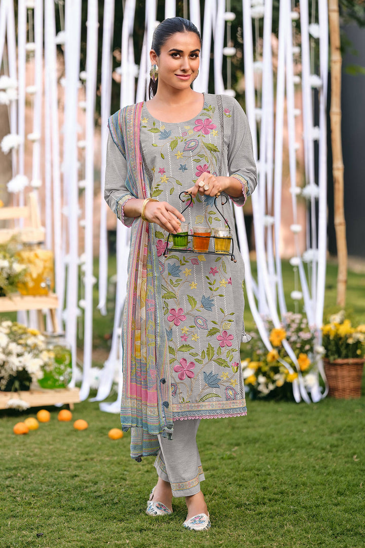 Ethnic South Cotton Embroidered Salwar Kameez With Kota Checks Dupatta