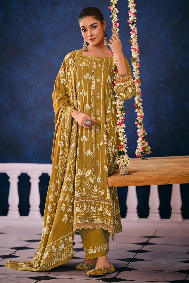 Brown Pure Premium Pashmina Digital Print Casual Salwar Suit