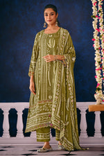 Load image into Gallery viewer, Olive Green Premium Pashmina Digital Print Dress
