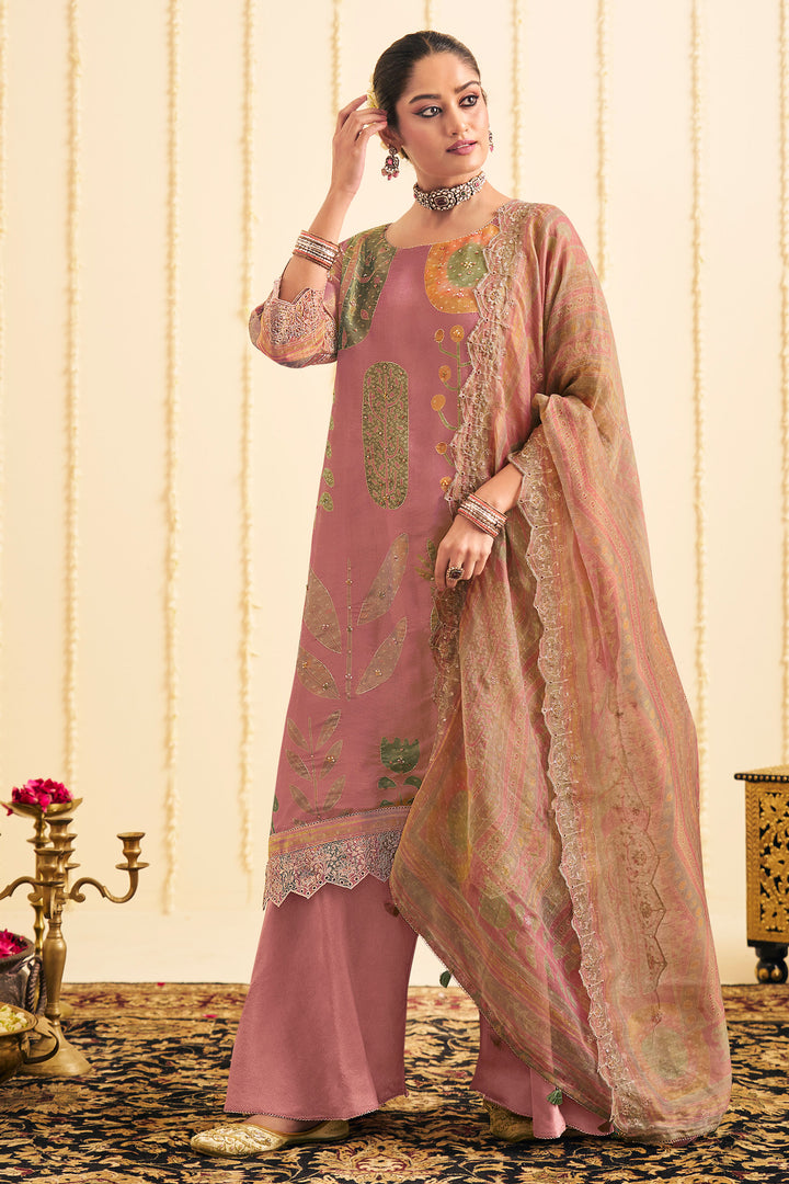 Glamorous Pink Pure Tissue Silk Digital Print Palazzo Salwar Suit