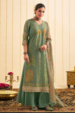 Load image into Gallery viewer, Elegant Sea Green Pure Tissue Silk Digital Printed Palazzo Salwar Kameez Set
