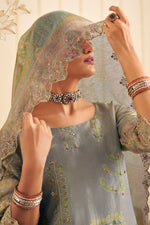 Load image into Gallery viewer, Stylish Grey Pure Tissue Silk Digital Print Palazzo Salwar Suit Outfit
