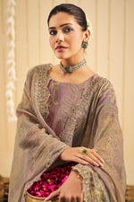 Load image into Gallery viewer, Traditional Lavender Pure Tissue Silk Digital Print Salwar Suit
