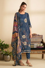 Load image into Gallery viewer, Navy Blue Pure Heavy Burberry Checks Digital Print With Embroidery Work Salwar Suit

