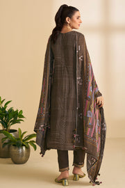 Brown Pure Heavy Burberry Checks Digital Print With Embroidery Work Dress