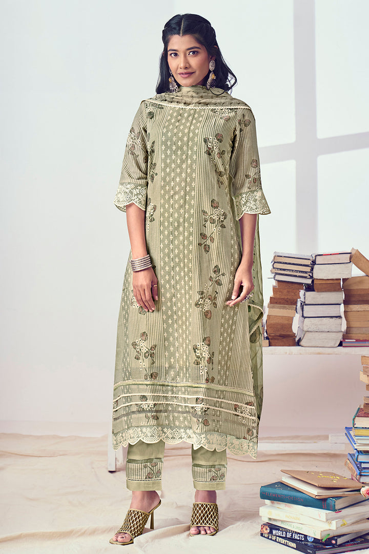 Olive Color Pure Linin Digital Print Salwar Kameez