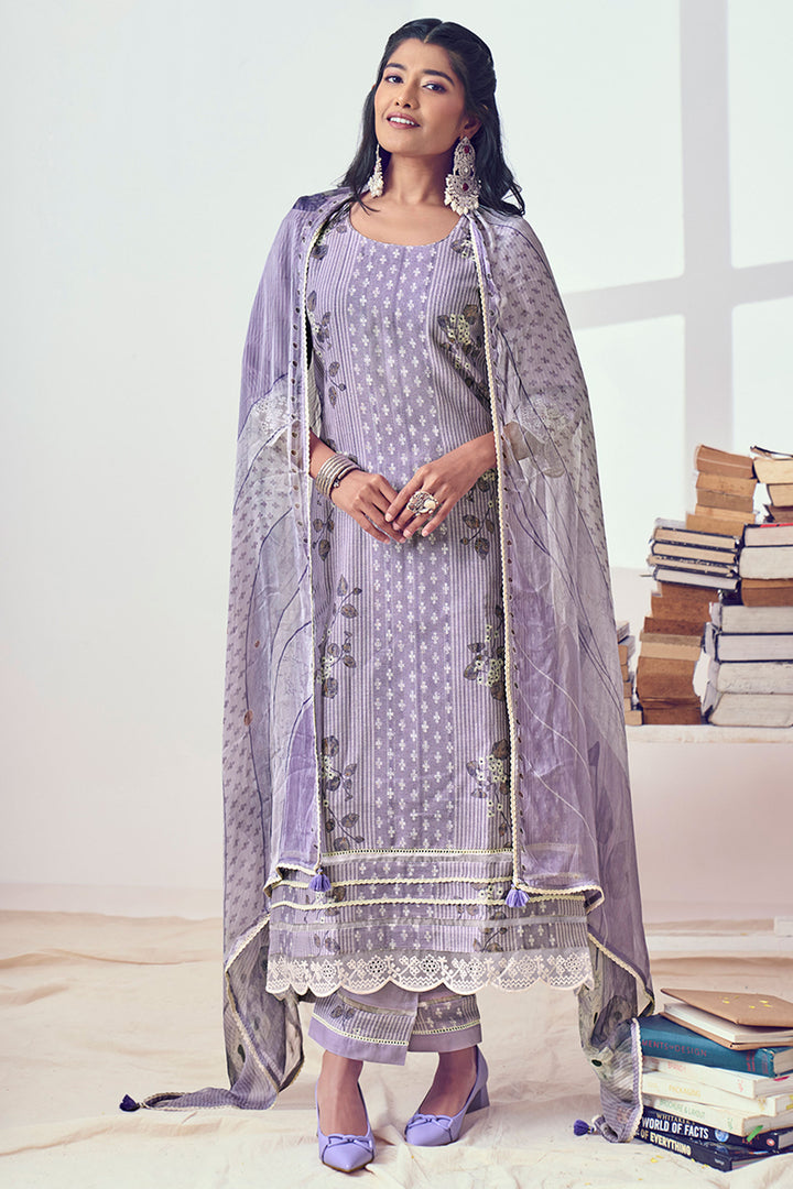 Purple Pure Linin Digital Print Suit