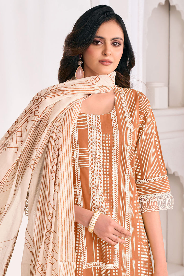Pure Cotton Hand Block Print Casual Salwar Kameez With Printed Mal Mal Dupatta